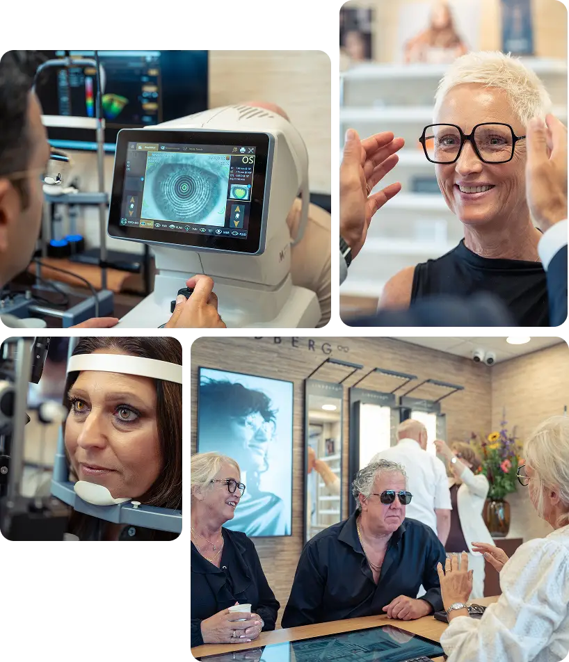 Bij een optiekzaak glazen voor je bril uitzoeken